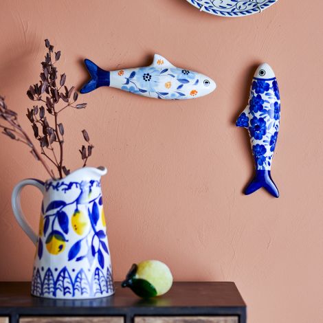 Bloomingville Wanddekoration Fisch Dunne Blau 2er-Set 