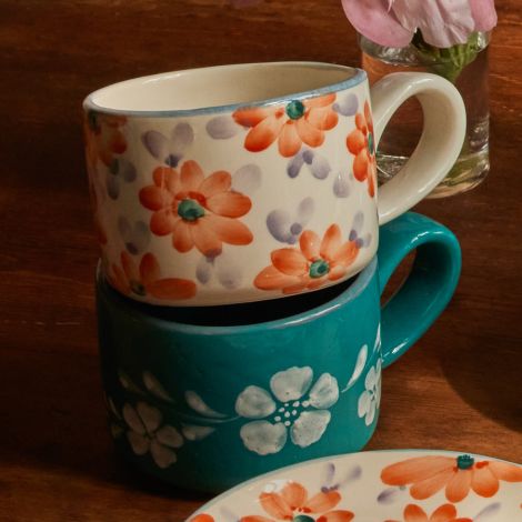 Rice Cappuccino-Tasse Keramik handbemalt Flowers Orange 200 ml 