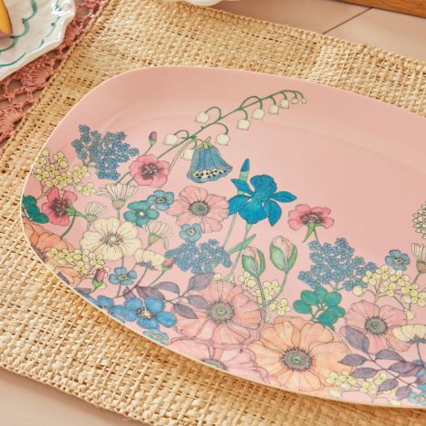 Rice Melamin Teller Oval Flower Collage Soft Pink 