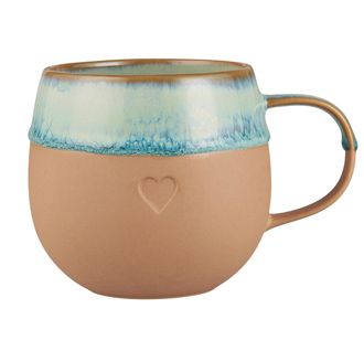 IB LAURSEN Tasse Heart mattbraun mit aqua Kante 380 ml