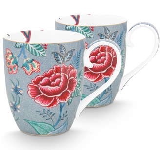 PIP Studio Tasse XL Flower Festival Light Blue 450ml 2er-Set