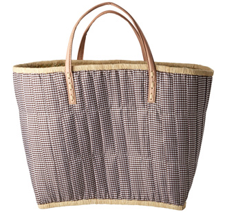 Rice Tasche Vichy-Karo mit Ledergriffen Brown Large