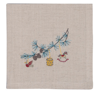 GreenGate Stoffserviette Xmas branch pale grey bestickt