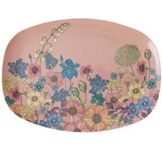 Rice Melamin Teller Oval Flower Collage Soft Pink